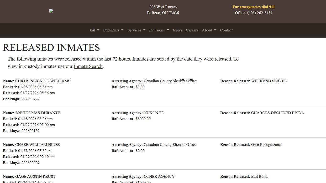 Released Canadian County Sheriff's Office